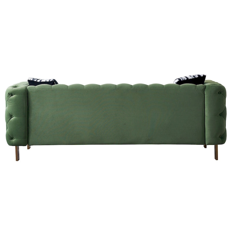 84.25 Button Tufted Upholstered 3-Seater Sofa with Gold Decoration