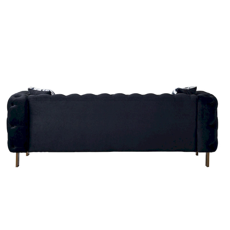 84.25 Button Tufted Upholstered 3-Seater Sofa with Gold Decoration