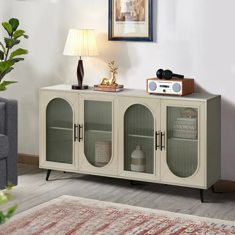 60 TV Stand with Storage Cabinet & Adjustable Shelves for 65 TVs
