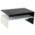 Modern Coffee Table, 2-tier Rectangular Center Table with Storage Shelves for Living Room, Black/White