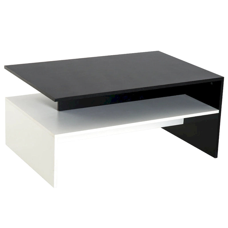 Modern Coffee Table, 2-tier Rectangular Center Table with Storage Shelves for Living Room, Black/White