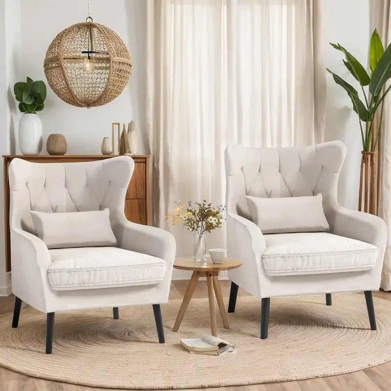 Fauteuil d'appoint en velours, confortable, surdimensionné, pour la lecture dans le salon (lot de 2)