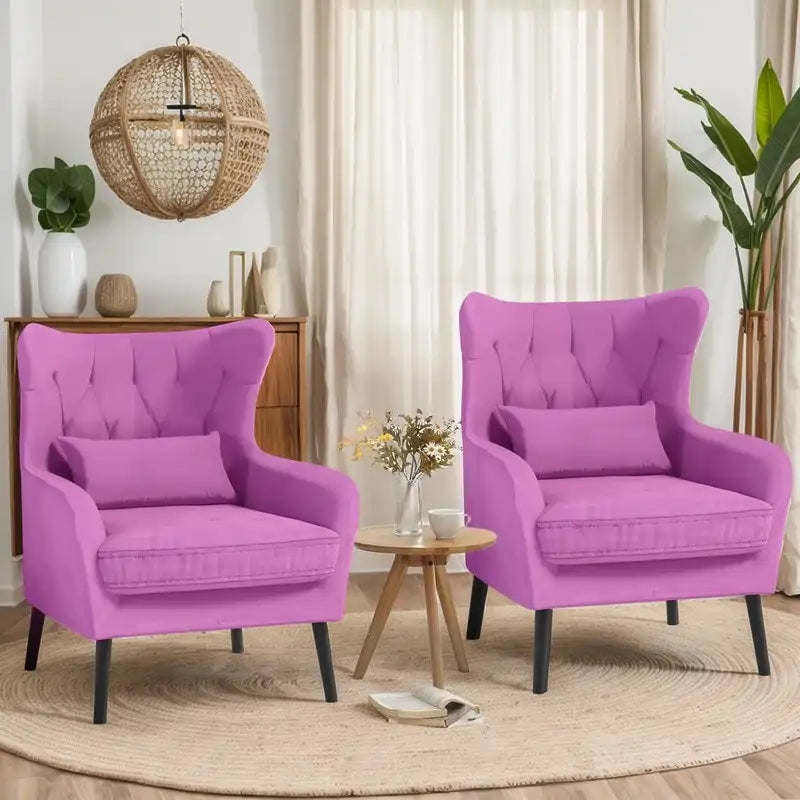 Fauteuil d'appoint en velours, confortable, surdimensionné, pour la lecture dans le salon (lot de 2)