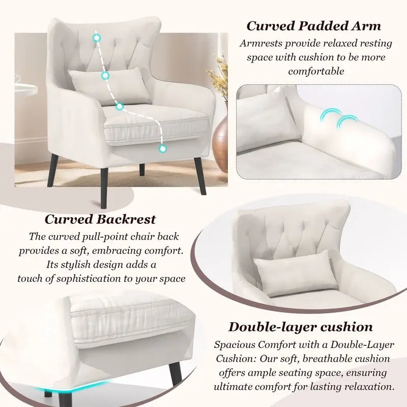 Fauteuil d'appoint en velours, confortable, surdimensionné, pour la lecture dans le salon (lot de 2)
