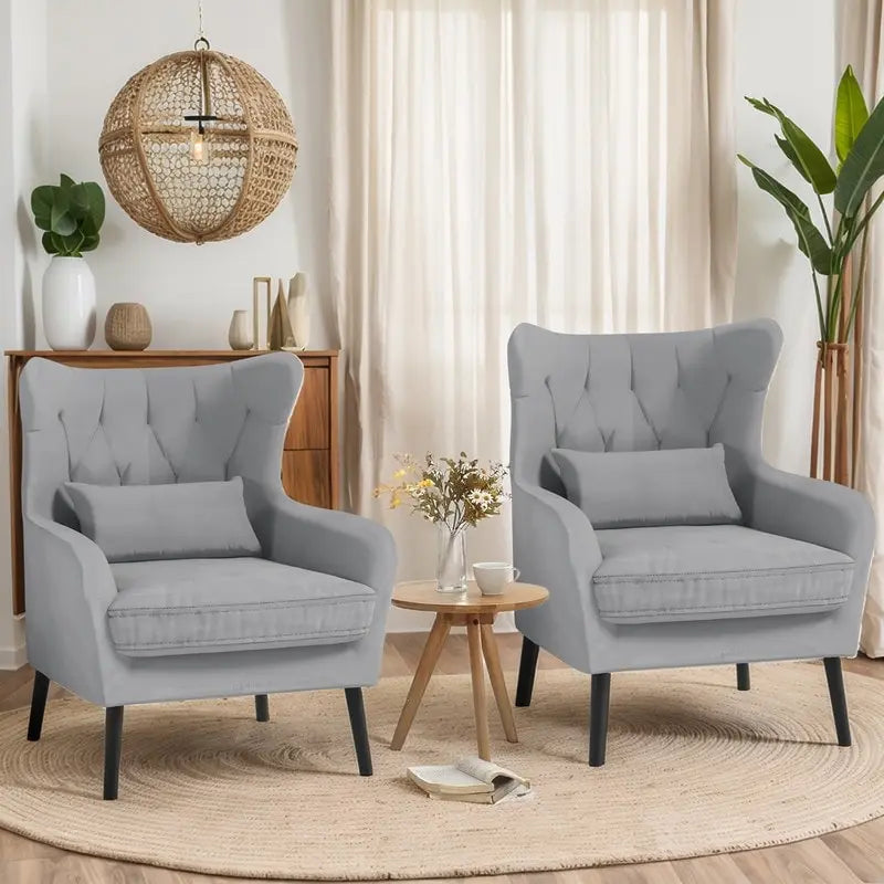 Fauteuil d'appoint en velours, confortable, surdimensionné, pour la lecture dans le salon (lot de 2)