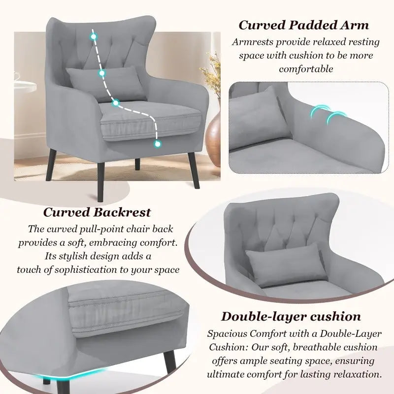 Fauteuil d'appoint en velours, confortable, surdimensionné, pour la lecture dans le salon (lot de 2)