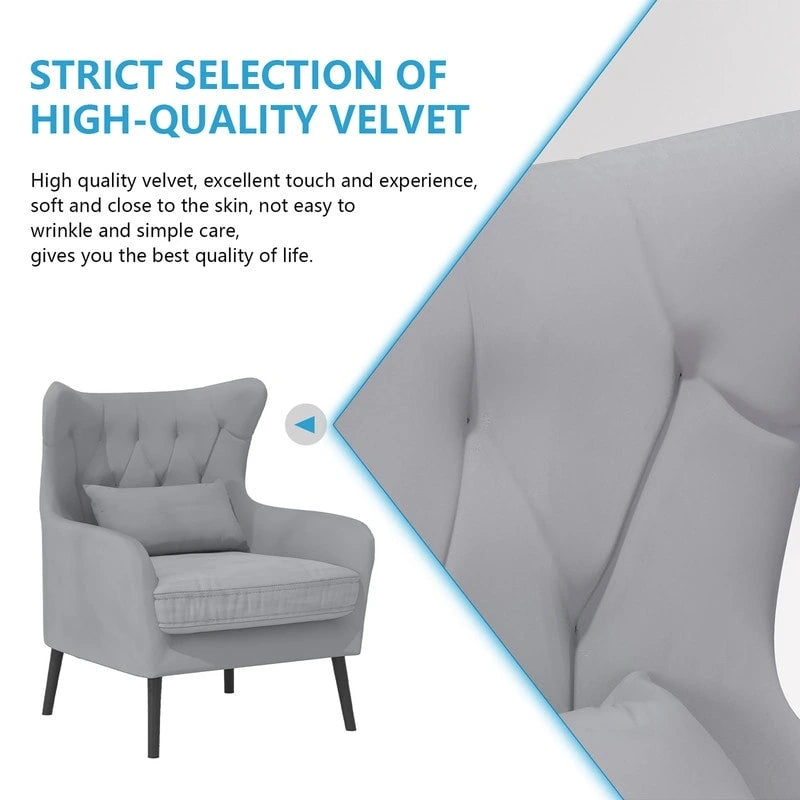 Fauteuil d'appoint en velours, confortable, surdimensionné, pour la lecture dans le salon (lot de 2)