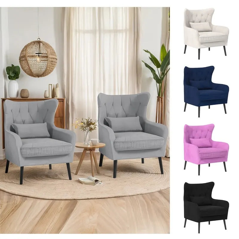 Fauteuil d'appoint en velours, confortable, surdimensionné, pour la lecture dans le salon (lot de 2)