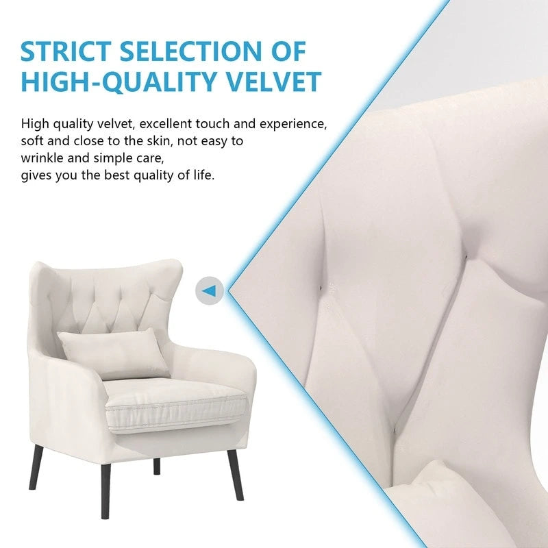Fauteuil d'appoint en velours, confortable, surdimensionné, pour la lecture dans le salon (lot de 2)