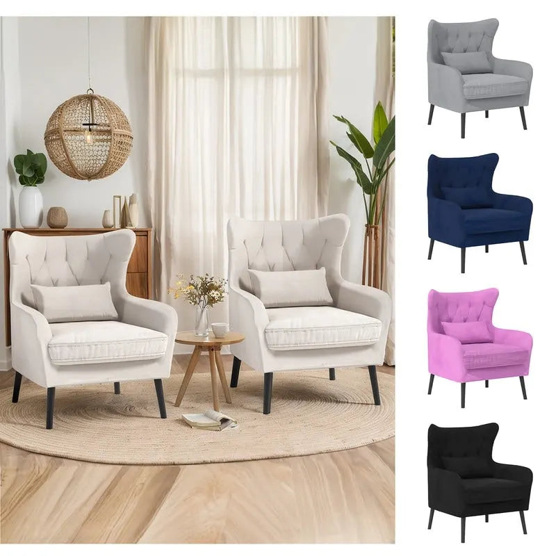 Fauteuil d'appoint en velours, confortable, surdimensionné, pour la lecture dans le salon (lot de 2)