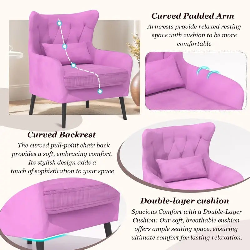 Fauteuil d'appoint en velours, confortable, surdimensionné, pour la lecture dans le salon (lot de 2)