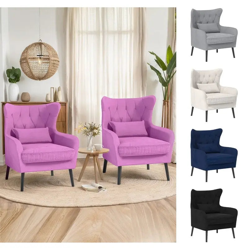 Fauteuil d'appoint en velours, confortable, surdimensionné, pour la lecture dans le salon (lot de 2)