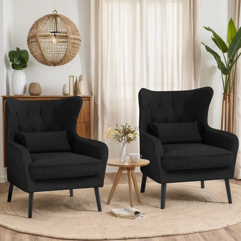 Fauteuil d'appoint en velours, confortable, surdimensionné, pour la lecture dans le salon (lot de 2)