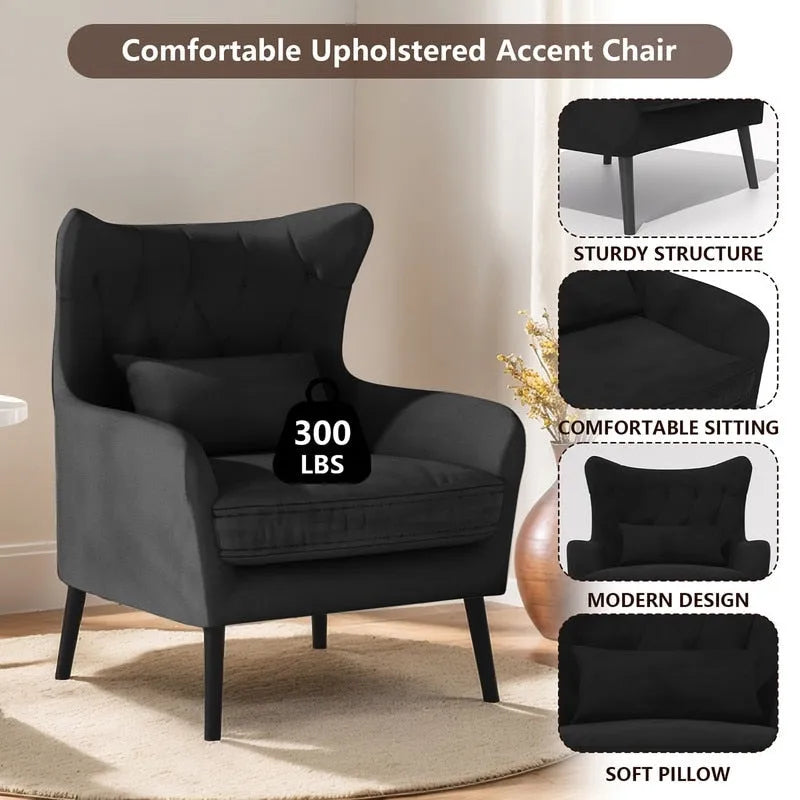 Fauteuil d'appoint en velours, confortable, surdimensionné, pour la lecture dans le salon (lot de 2)
