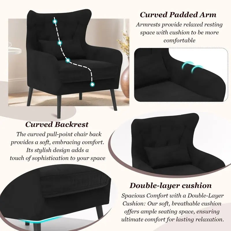Fauteuil d'appoint en velours, confortable, surdimensionné, pour la lecture dans le salon (lot de 2)