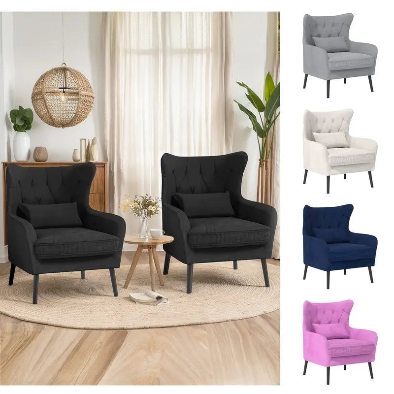Fauteuil d'appoint en velours, confortable, surdimensionné, pour la lecture dans le salon (lot de 2)