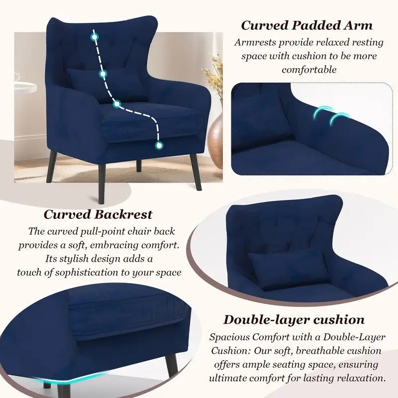 Fauteuil d'appoint en velours, confortable, surdimensionné, pour la lecture dans le salon (lot de 2)