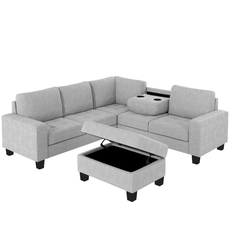 Orisfur. Sectional Corner Sofa L-shape Couch Space Saving with Storage Ottoman & Cup Holders Design