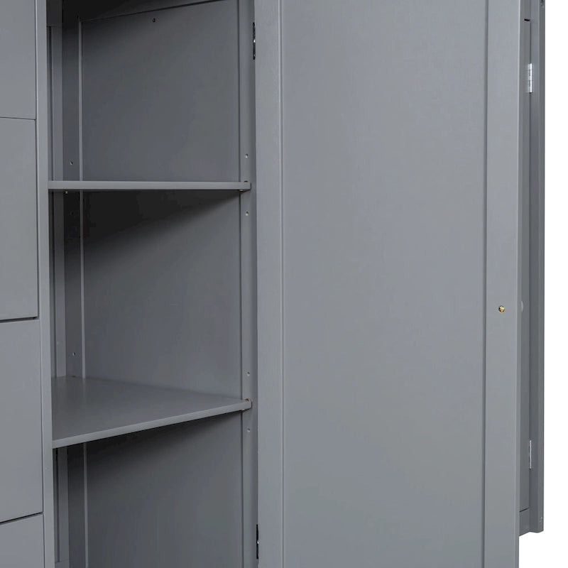 Full Size Wood Loft Bed With Built-in Wardrobes, Cabinets and Drawers