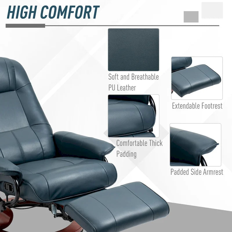 Faux Leather Manual Swivel Recliner Chair with Footrest, Armrest and Wrapped Wood Base