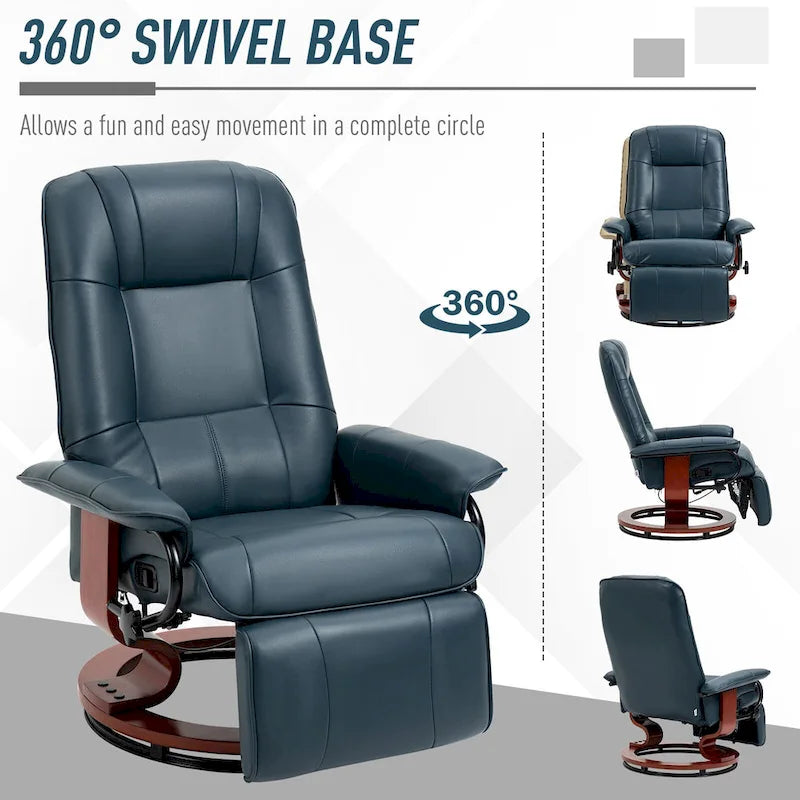 Faux Leather Manual Swivel Recliner Chair with Footrest, Armrest and Wrapped Wood Base
