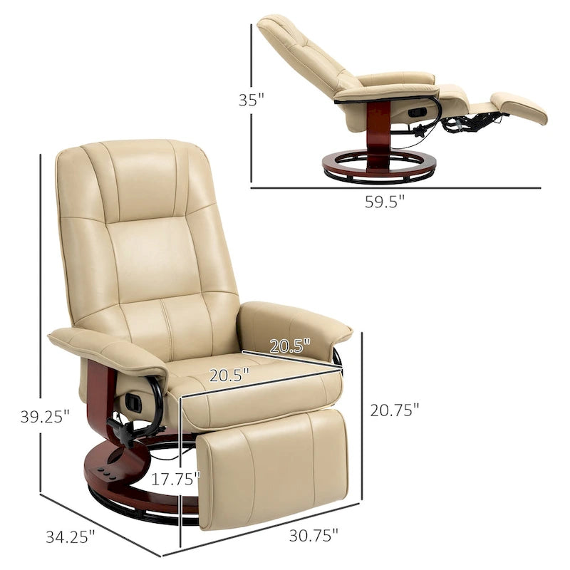 Faux Leather Manual Swivel Recliner Chair with Footrest, Armrest and Wrapped Wood Base