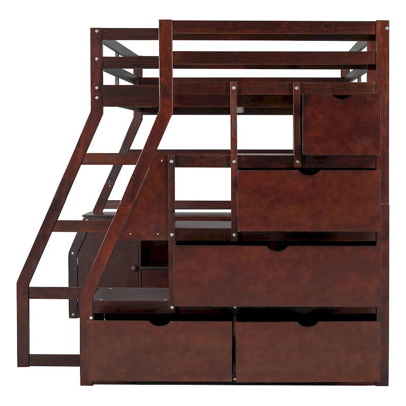Full Size Loft Bed with 7 Drawers 2 Shelves and Desk