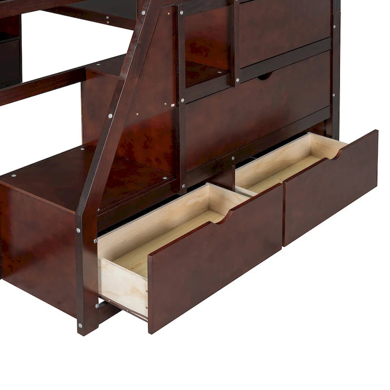 Full Size Loft Bed with 7 Drawers 2 Shelves and Desk