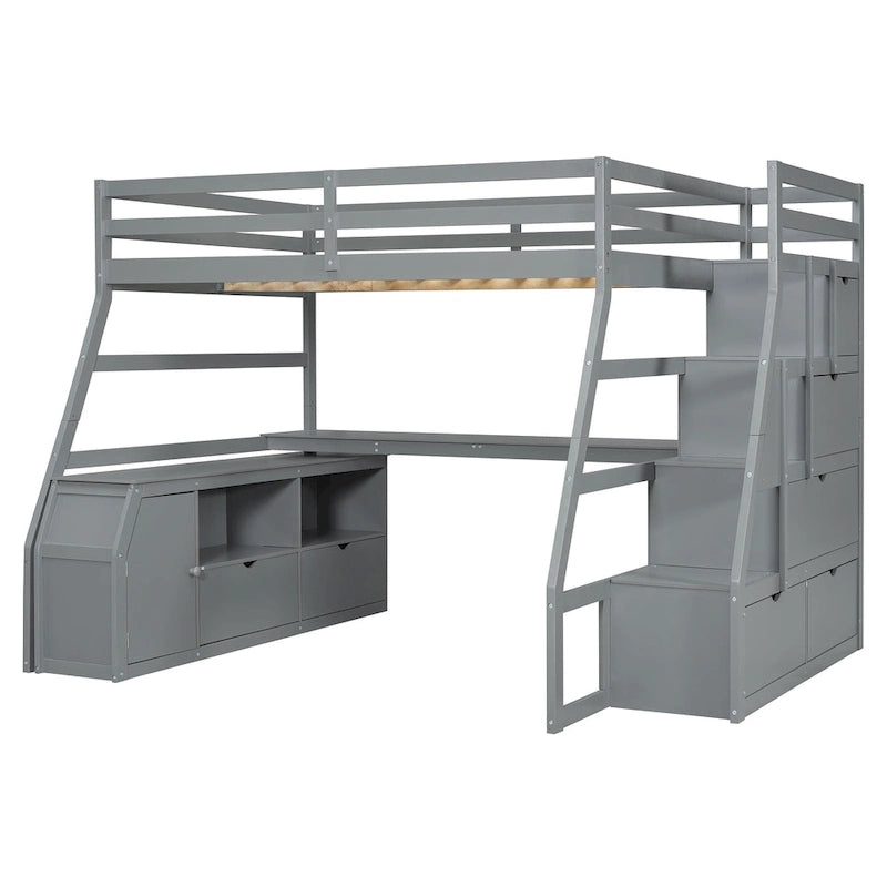 Full Size Loft Bed with 7 Drawers 2 Shelves and Desk