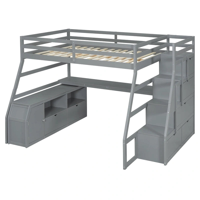 Full Size Loft Bed with 7 Drawers 2 Shelves and Desk