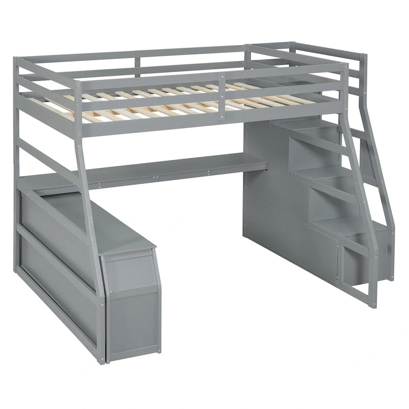 Full Size Loft Bed with 7 Drawers 2 Shelves and Desk