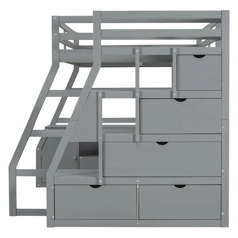 Full Size Loft Bed with 7 Drawers 2 Shelves and Desk