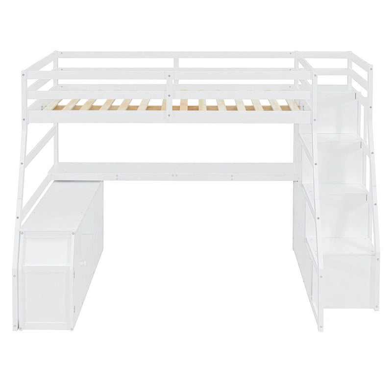 Full Size Loft Bed with 7 Drawers 2 Shelves and Desk