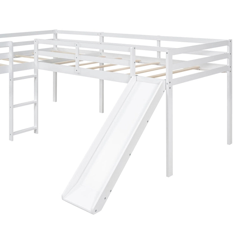 L-Shaped Twin Size Loft Bed with Ladder and Slide