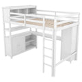 Wood Loft Bed with Cabinet and Bookshelf