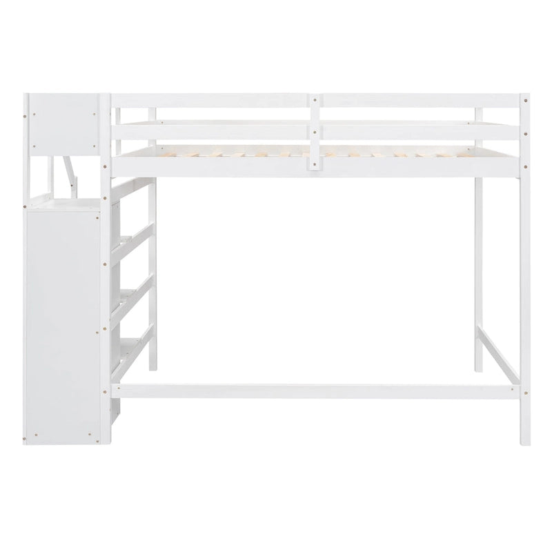 Full Size Loft Bed with Built-in Storage Wardrobe and Staircase