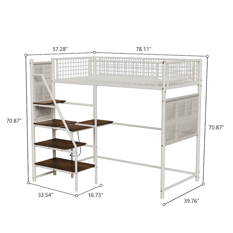 Twin sized loft metal bed with black