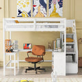 Full Size Loft Bed with Built-in L-Shaped Desk and Three-Tier Storage Shelves,and Attached Storage Staircase
