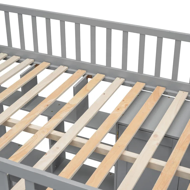 Full size Loft Bed with Bookshelf,Drawers,Desk,and Wardrobe
