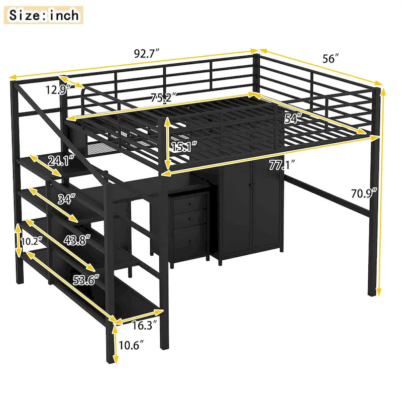 Metal Loft Bed With table set and wardrobe