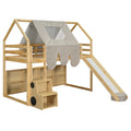 Twin size Wooden Loft Bed House-shaped Frame with a Tent
