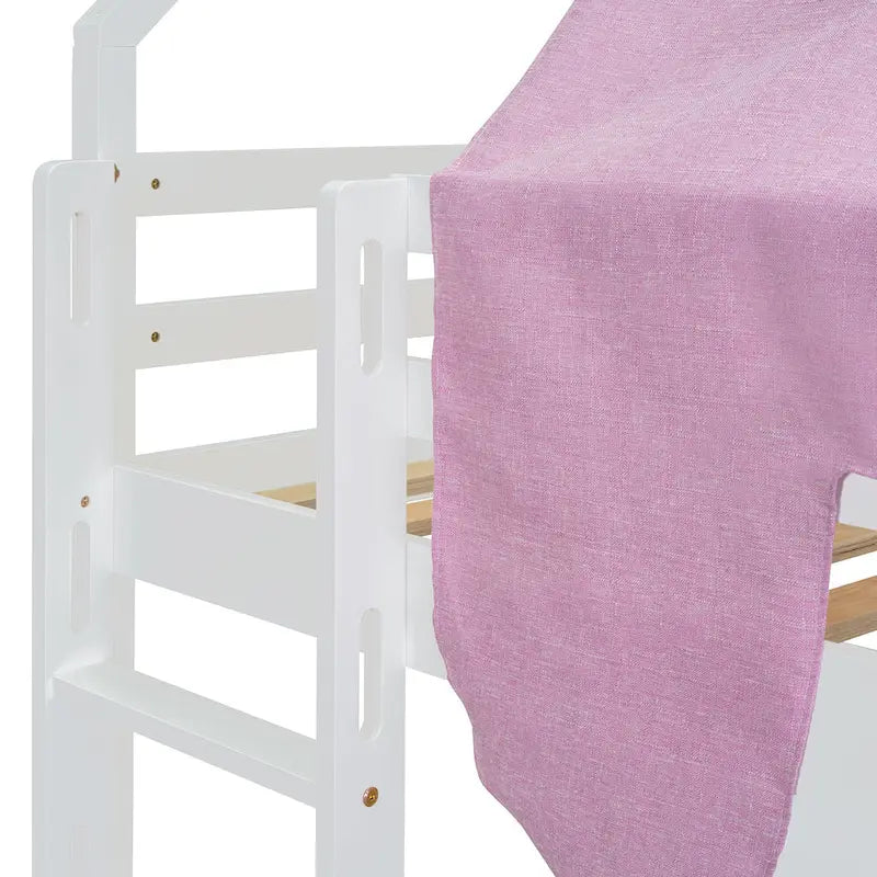 Twin size Wooden Loft Bed House-shaped Frame with a Tent