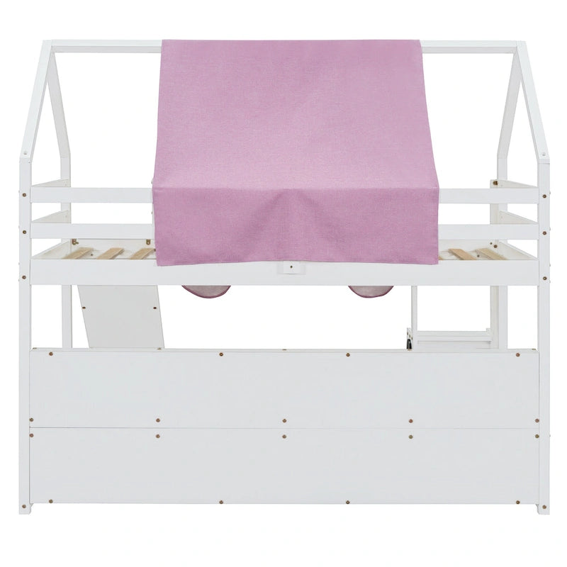 Twin size Wooden Loft Bed House-shaped Frame with a Tent