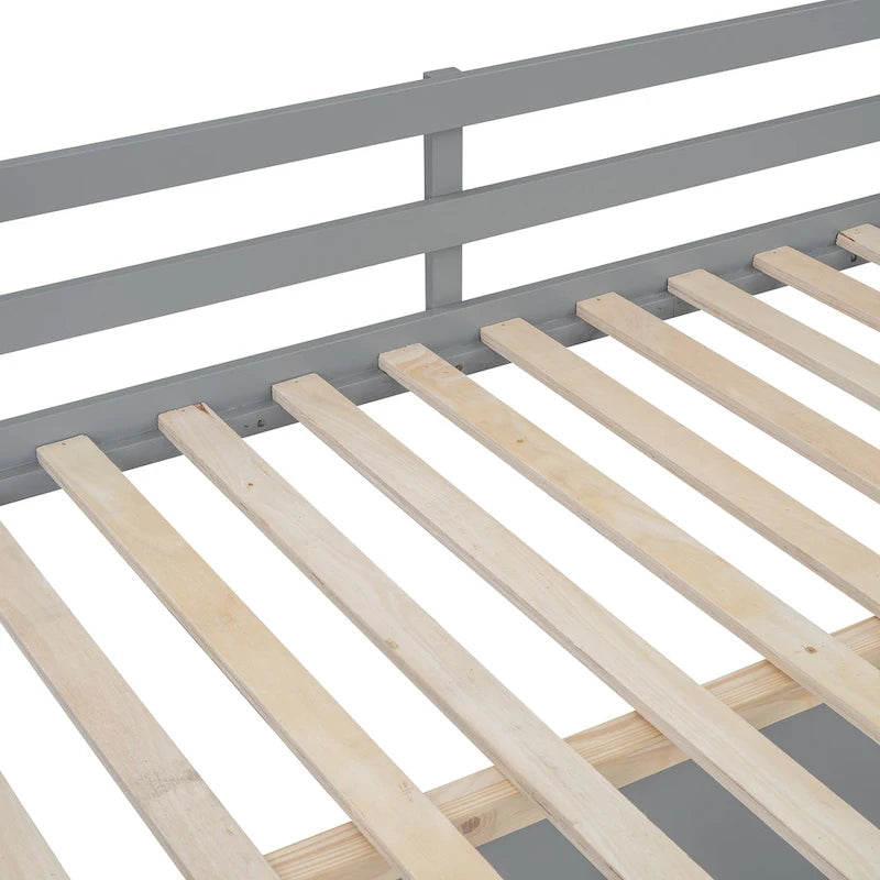 Full Wooden Loft Bed with U-shaped Desk,Storage Compartments and Tri-fold Mirror