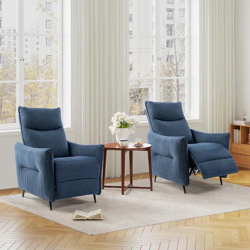 Glitzhome Set of 2 41H Fabric Push Back Recliners With Ergonomic Segmented Back