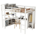 Full Size Metal Loft Bed with Wardrobe and L-shaped Desk and Shelves