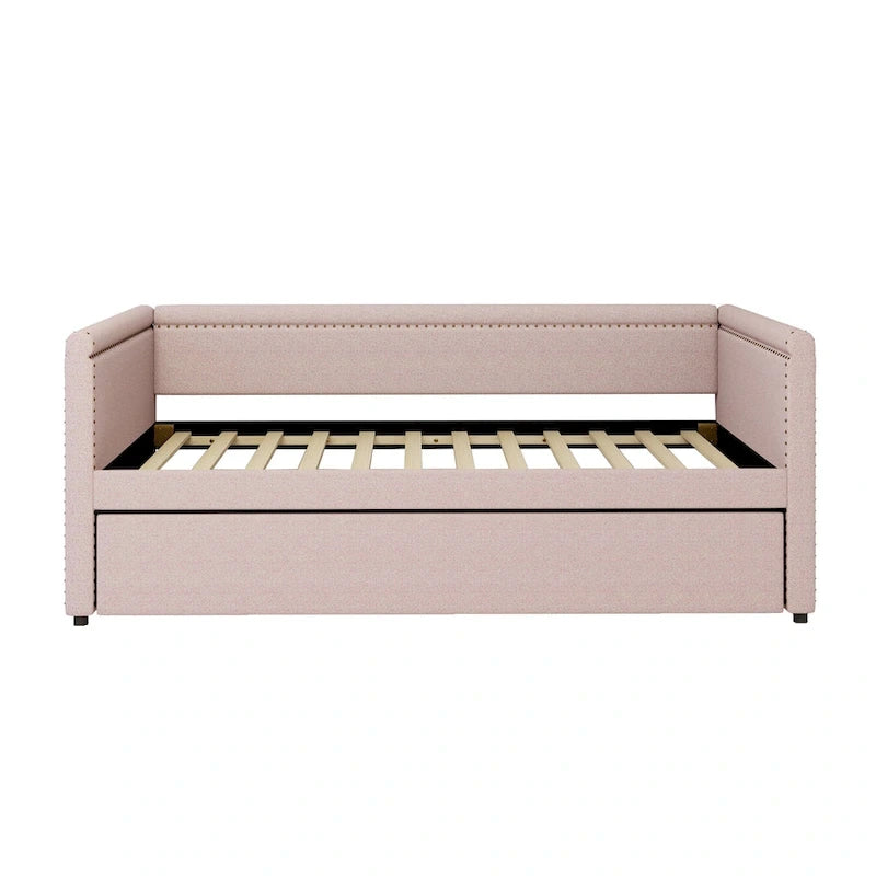 Roomfitters Twin Size Upholstered Daybed, Modern Trundle Bed, Compact Guest or Study Room