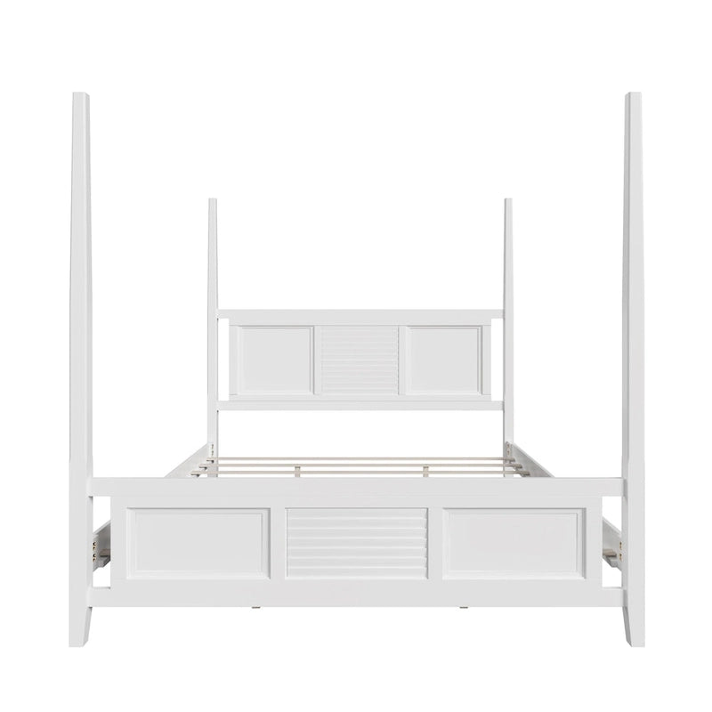 Roomfitters King Size Poster Bed, Solid Wood Frame, Horizontal Grille Design, White