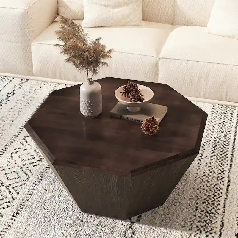 31.5 Octagonal Rubber Wood Coffee Table for Living Room, Bedroom
