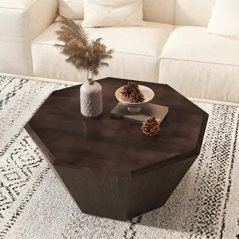 31.5 Octagonal Rubber Wood Coffee Table for Living Room, Bedroom